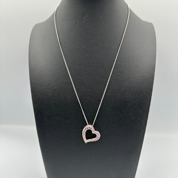 Swarovski Open Heart Pendant Necklace Silver Tone Pavé Crystal Multicolor 18.5" - Picture 12 of 15